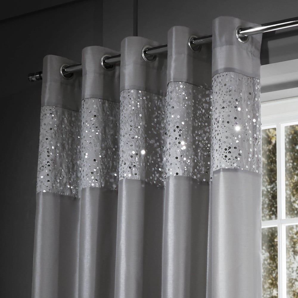 Szürke mikroszatén függöny szett 2 db-os 229x229 cm Glitzy Sequin – Catherine Lansfield