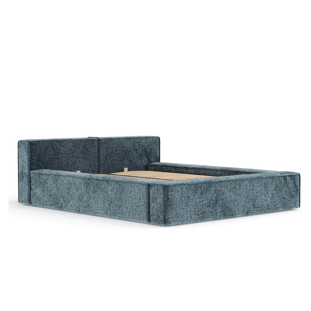 Szürkéskék kárpitozott ágyneműtartós franciaágy ágyráccsal 140x200 cm Voliera – Maison de Rêve