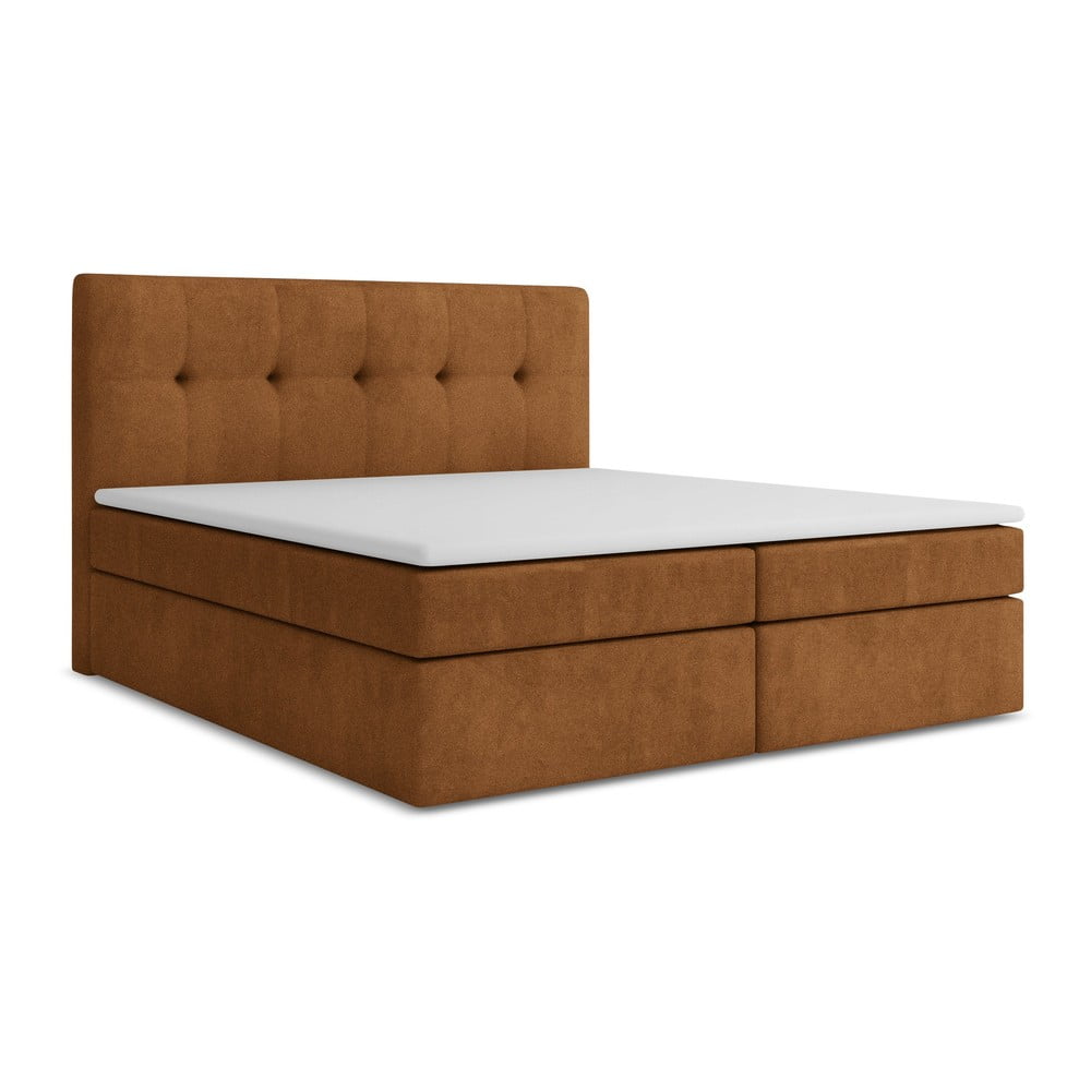 Terrakotta színű ágyneműtartós boxspring ágy 140x200 cm Palta – Makamii