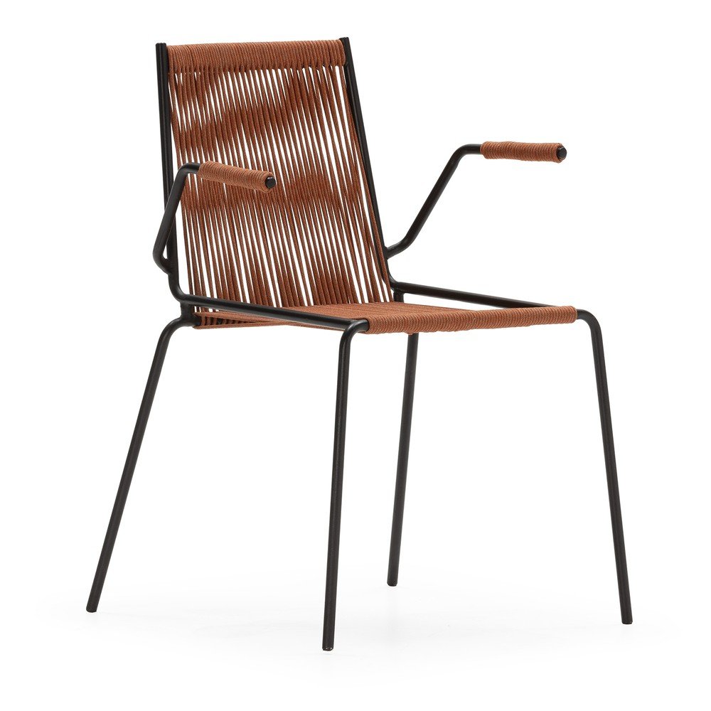 Terrakotta színű fém karfás-rakásolható étkezőszék szett 2 db-os Emily – Marckeric