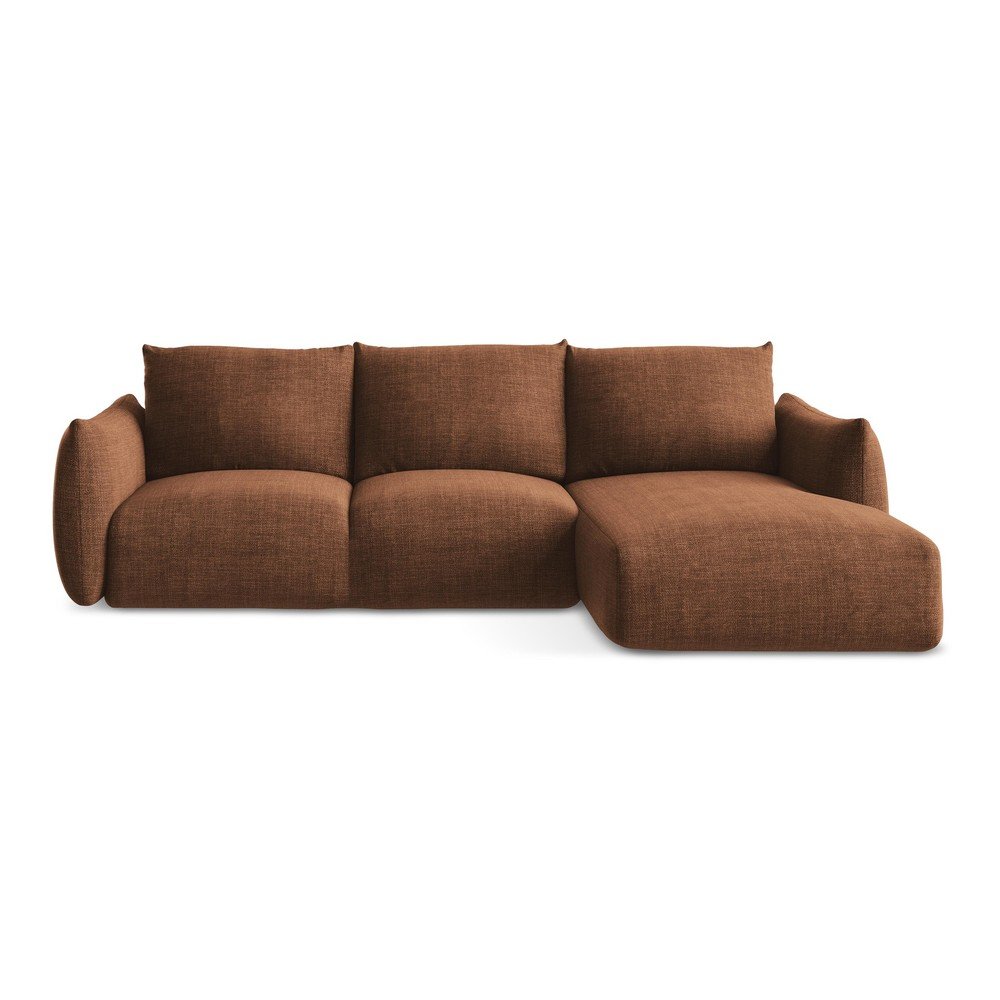 Terrakotta színű kinyitható sarokkanapé (jobb oldali-heverő résszel) Leila – Makamii