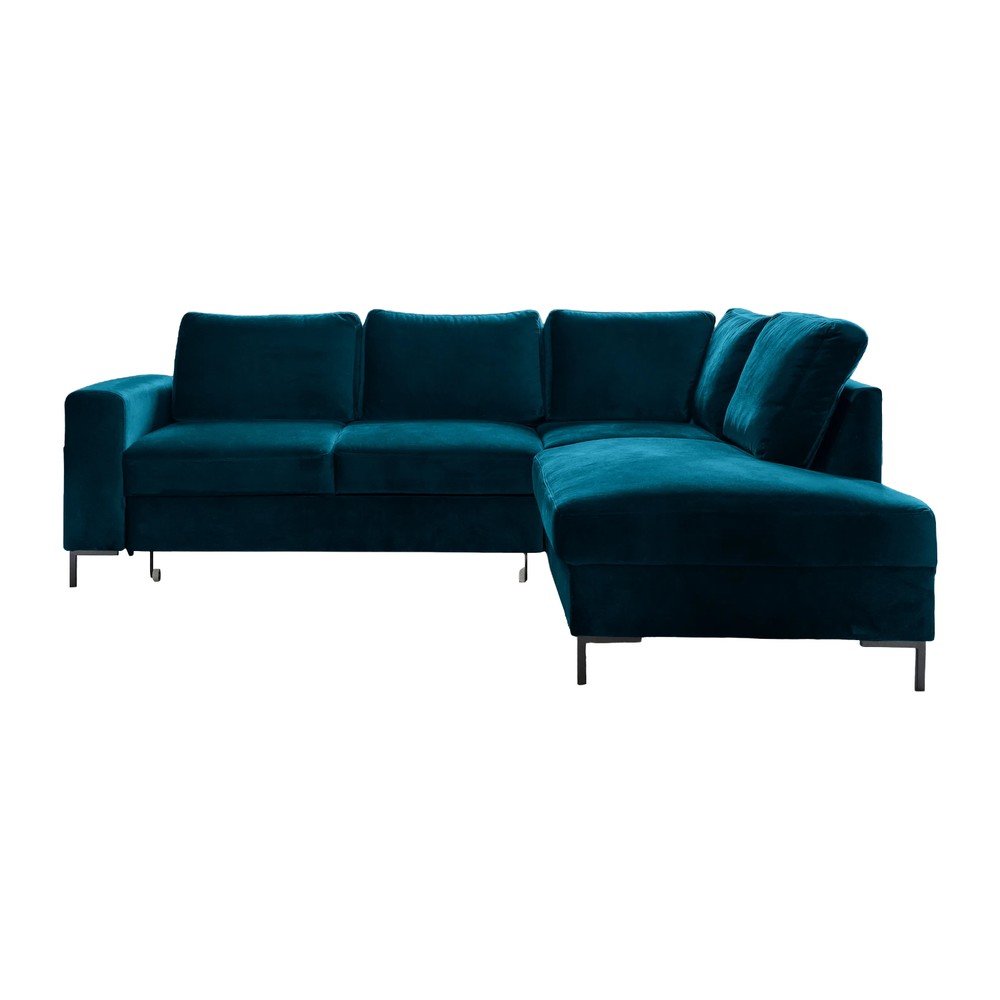 Türkiz bársony kinyitható sarokkanapé (jobb oldali) Lofty Lilly – Miuform