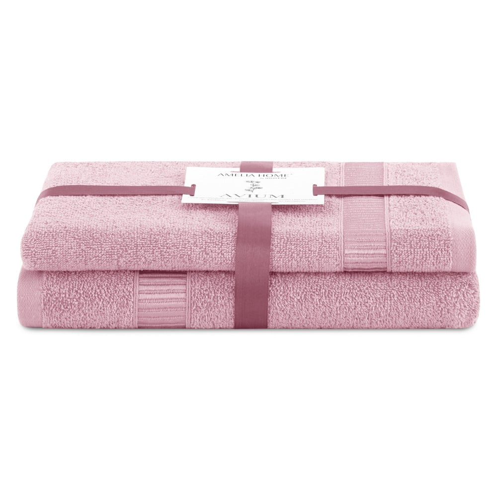 Világos rózsaszín frottír pamut törölköző és fürdőlepedő készlet 2 db-os Avium – Restilo