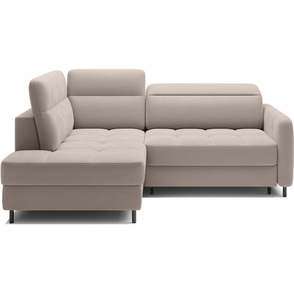 Világosbarna bársony kinyitható-tárolóhelyes sarokkanapé (bal oldali-L alakú) Barea – ELTAP