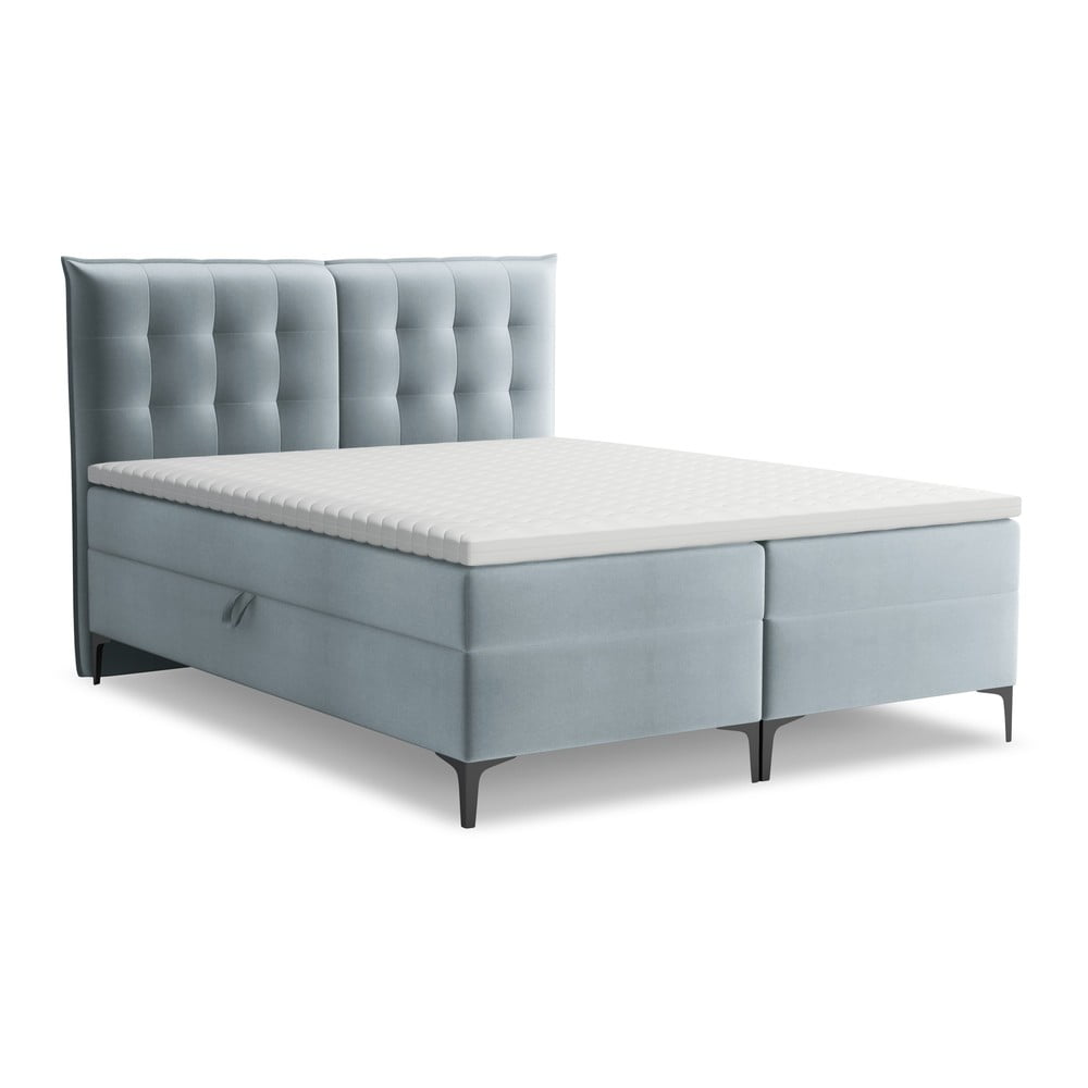 Világoskék ágyneműtartós boxspring ágy 140x200 cm Mikana – Makamii