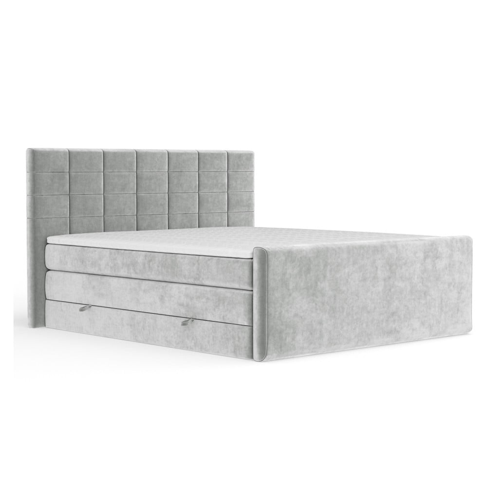 Világosszürke ágyneműtartós boxspring ágy 200x200 cm Ava – Maison de Rêve
