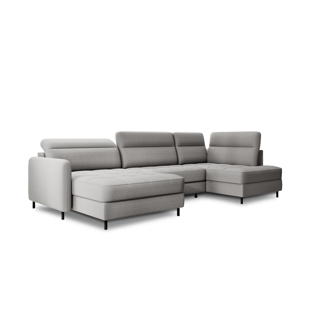 Világosszürke bársony kinyitható-tárolóhelyes sarokkanapé (jobb oldali-U alakú) Berrto – ELTAP