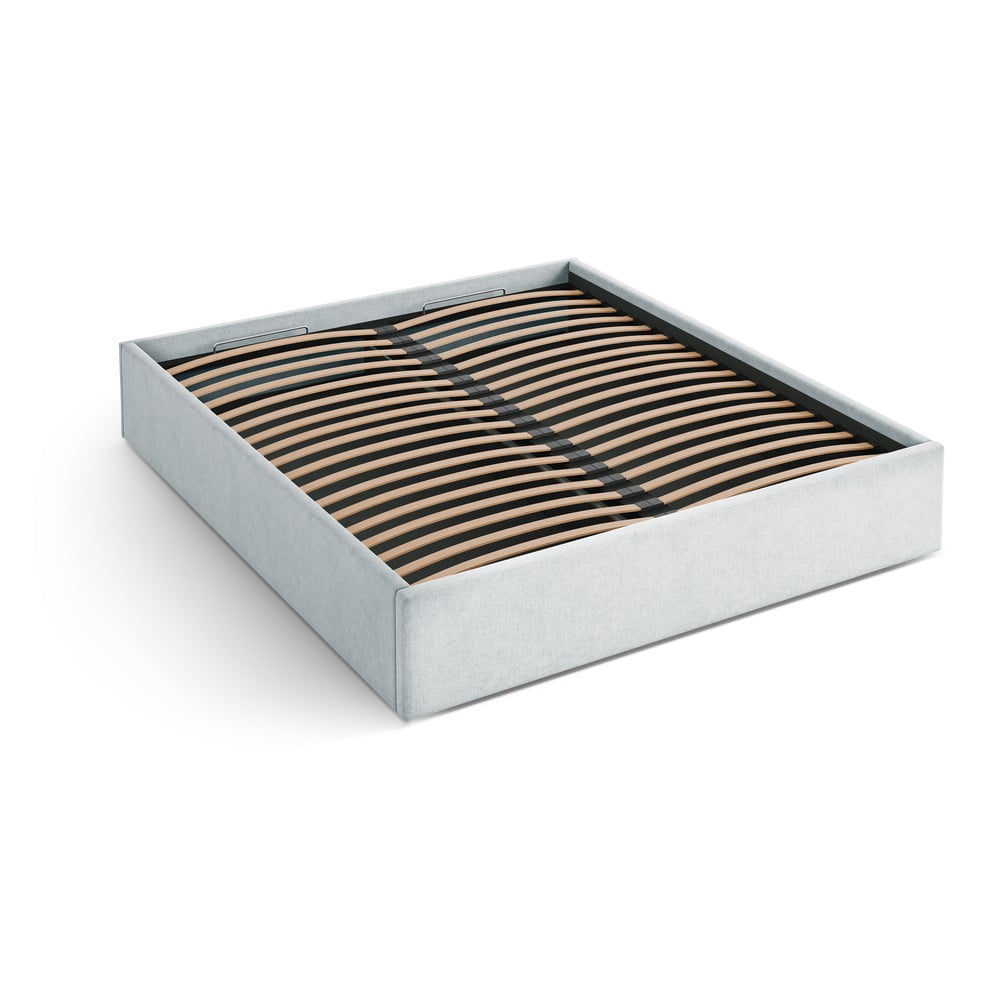 Világosszürke kárpitozott ágyneműtartós-ágytámla nélkül franciaágy ágyráccsal 160x200 cm Susan – Micadoni