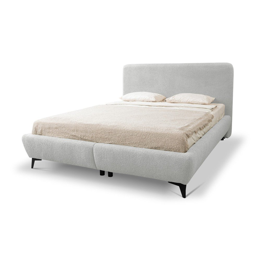 Világosszürke kárpitozott ágyneműtartós franciaágy ágyráccsal 140x200 cm Makapu – Makamii