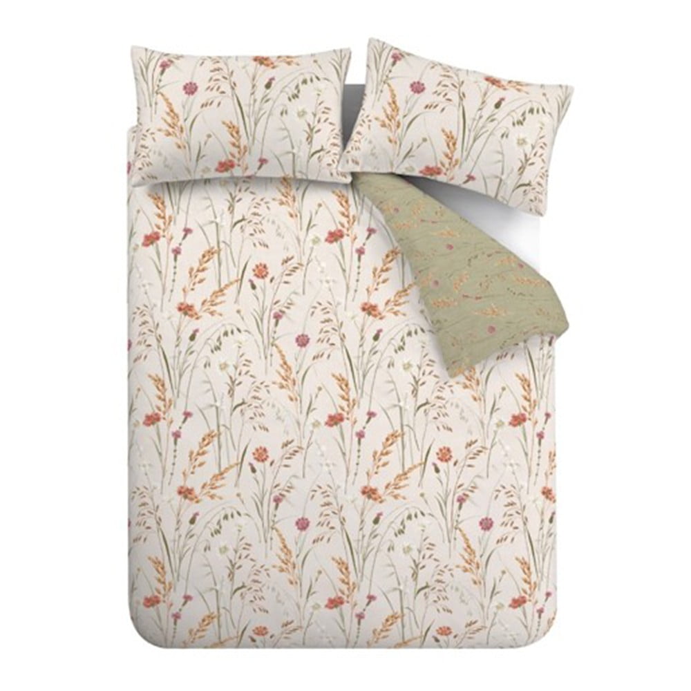 Zöld-barna kétszemélyes flanel ágyneműhuzat 200x200 cm Grasmere Floral – Catherine Lansfield