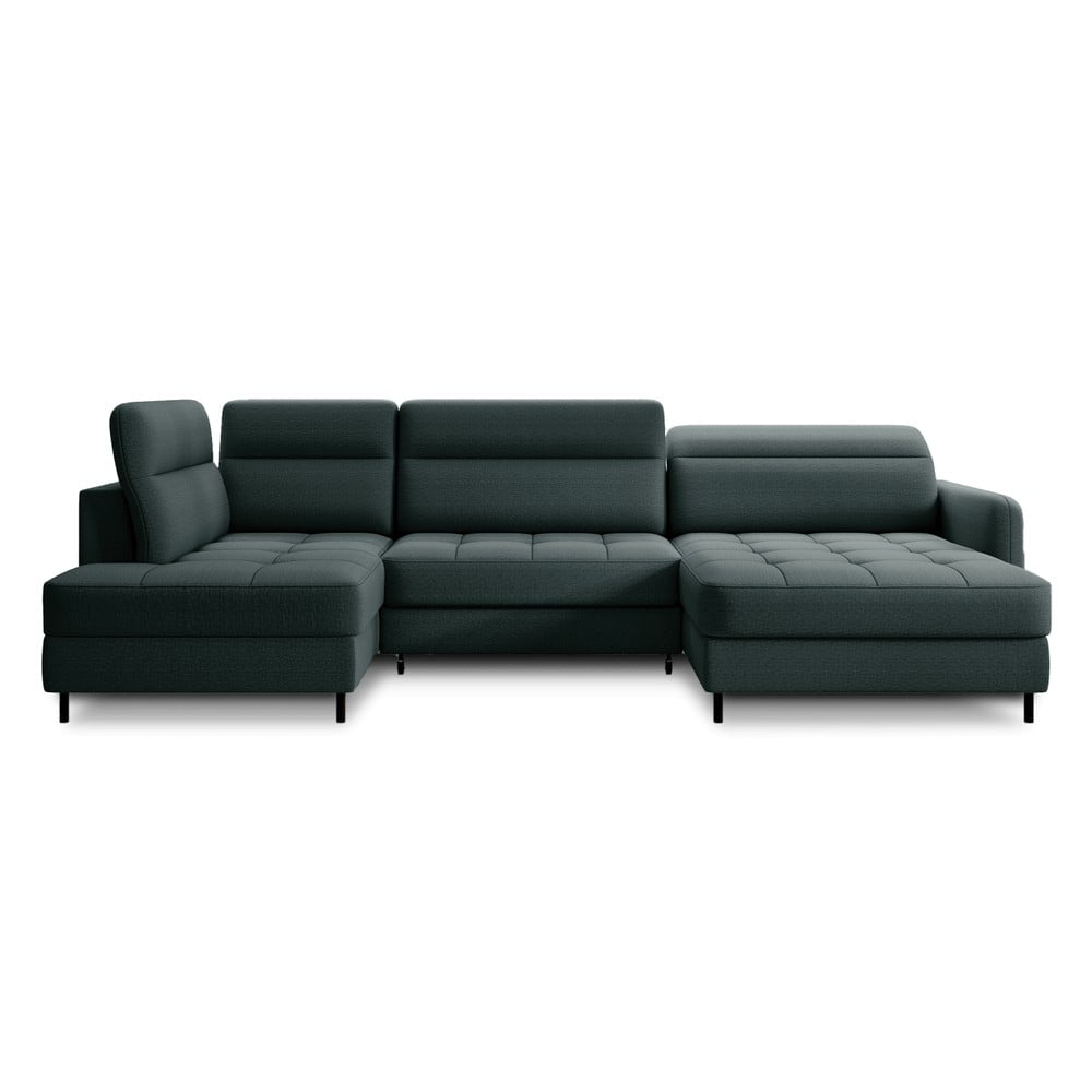 Zöld bársony kinyitható-tárolóhelyes sarokkanapé (bal oldali-U alakú) Berrto – ELTAP