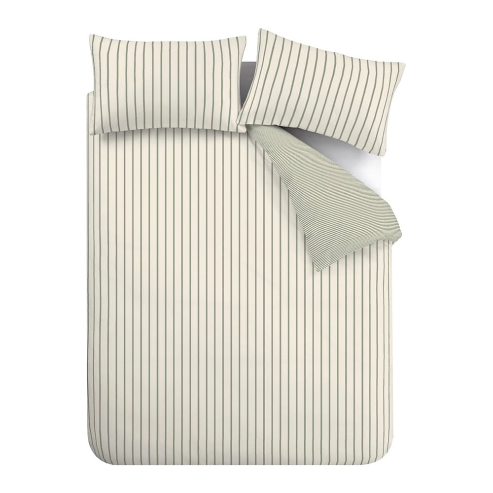 Zöld-krémszínű kétszemélyes pamut ágyneműhuzat 200x200 cm Hampton Stripe – Bianca