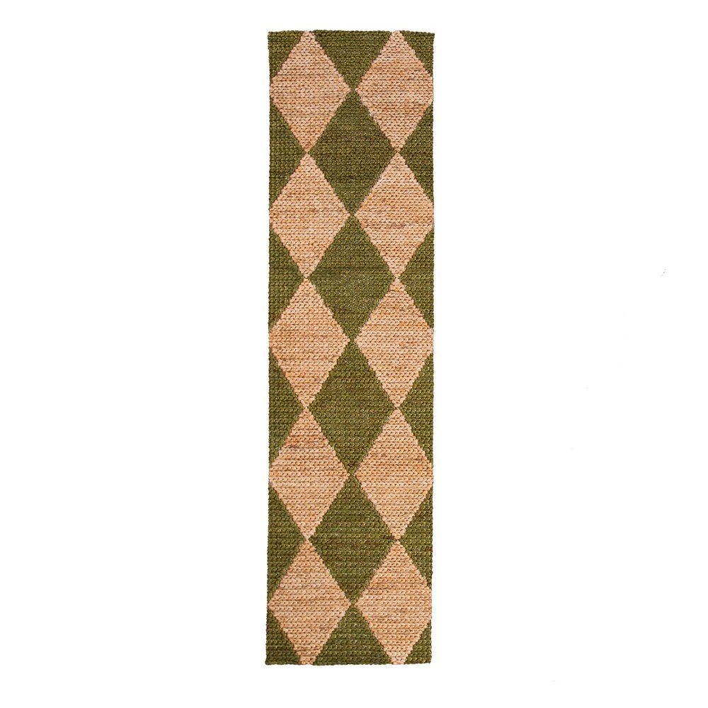 Zöld-natúr színű kézi szövésű jutakeverék futószőnyeg 80x230 cm Effie Diamond – Flair Rugs