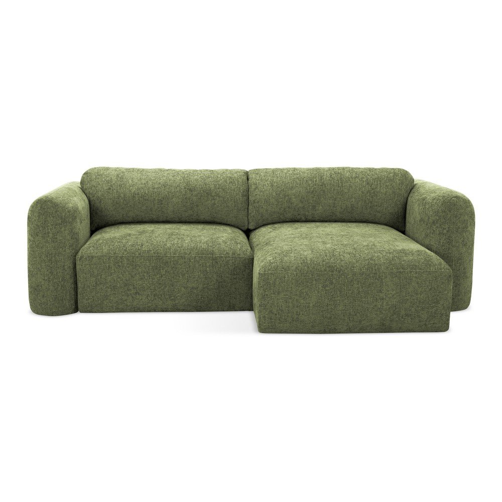 Zöld zsenília kinyitható-tárolóhelyes sarokkanapé (jobb oldali-heverő résszel) Mele – Makamii