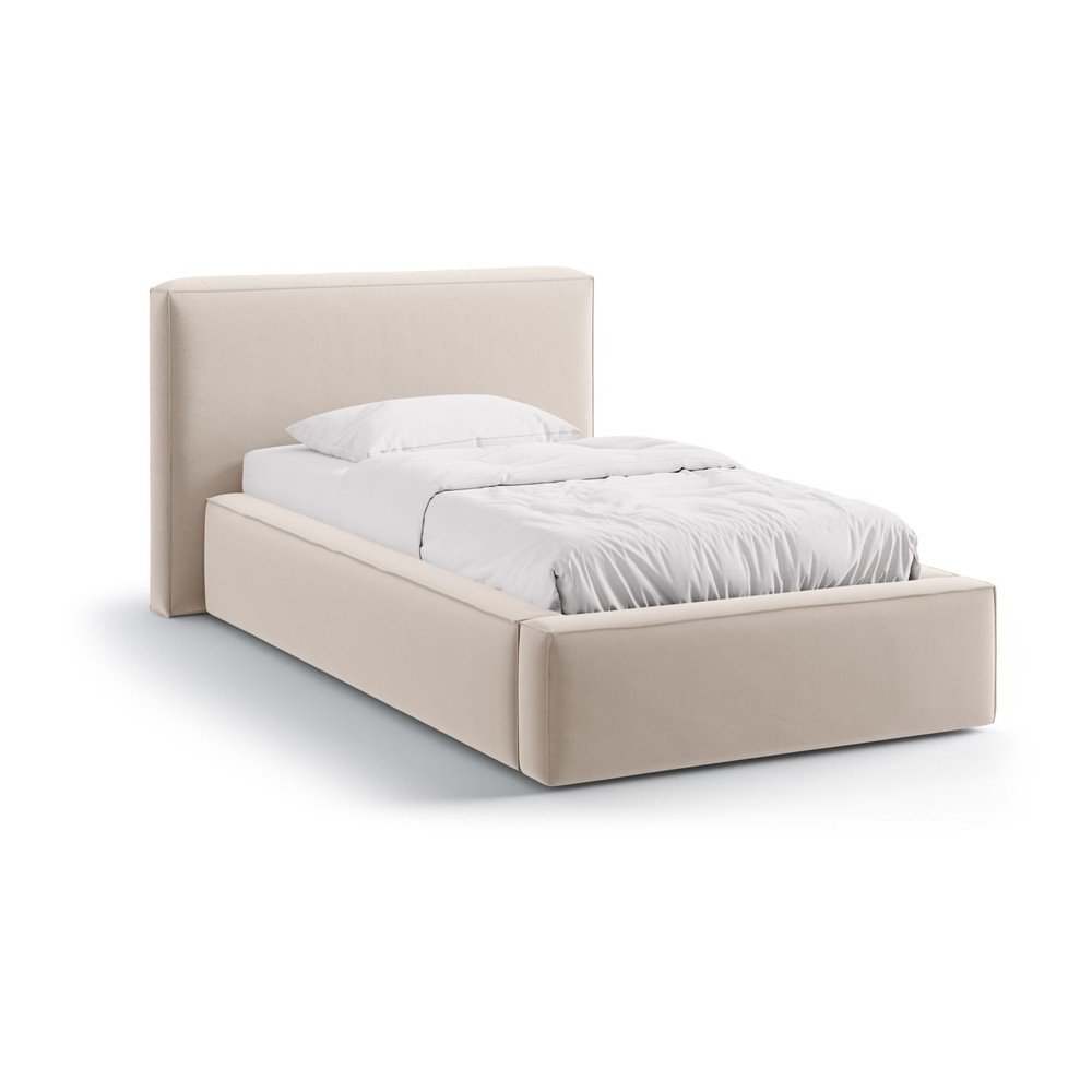 Bézs kárpitozott ágyneműtartós egyszemélyes ágy ágyráccsal 90x200 cm Jodie – Micadoni