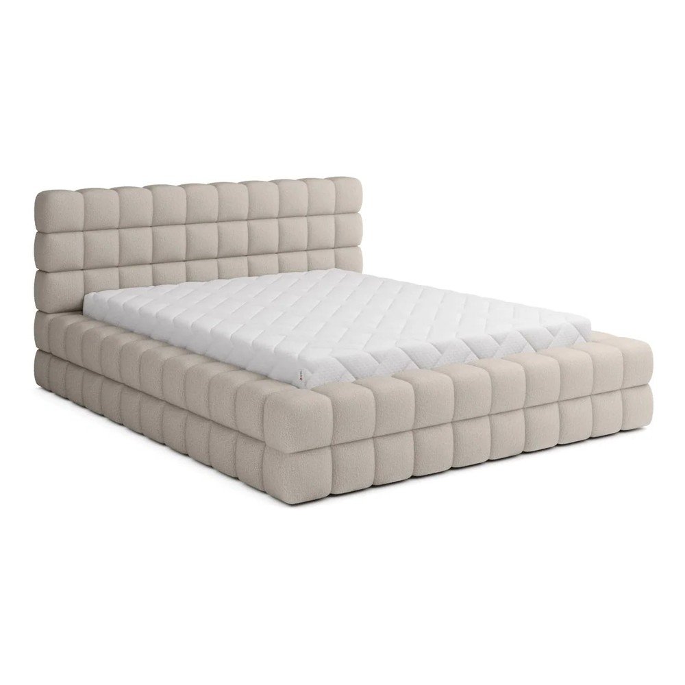 Bézs kárpitozott ágyneműtartós franciaágy ágyráccsal 160x200 cm Dizzle – ELTAP