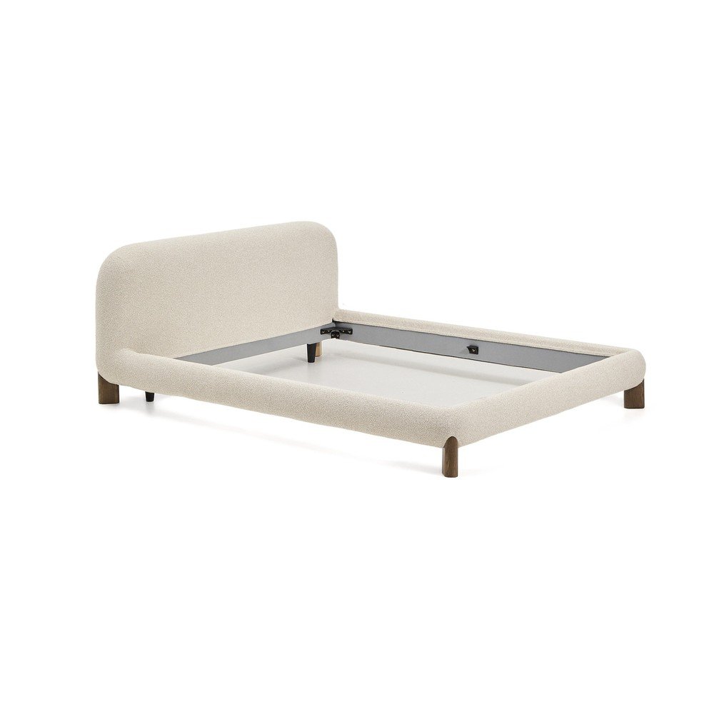 Bézs kárpitozott franciaágy ágyrács nélkül 160x200 cm Odina – Kave Home