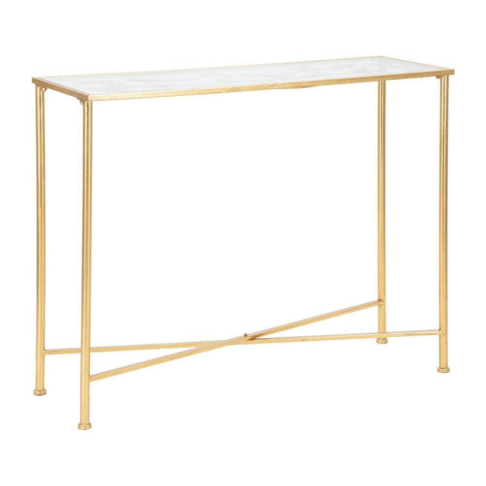 Fehér-aranyszínű konzolasztal üveg asztallappal 35x100 cm Butterflies – Mauro Ferretti