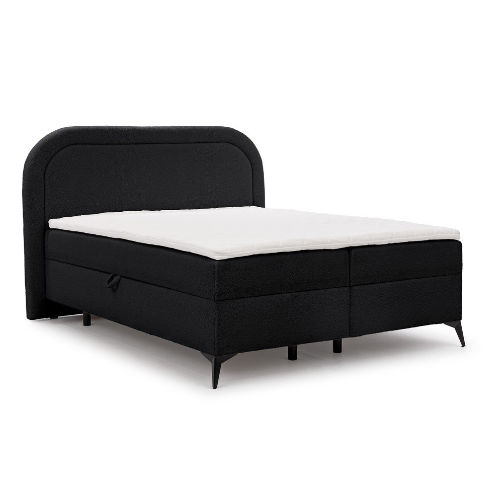 Fekete ágyneműtartós boxspring ágy 140x200 cm Ornes – Ropez