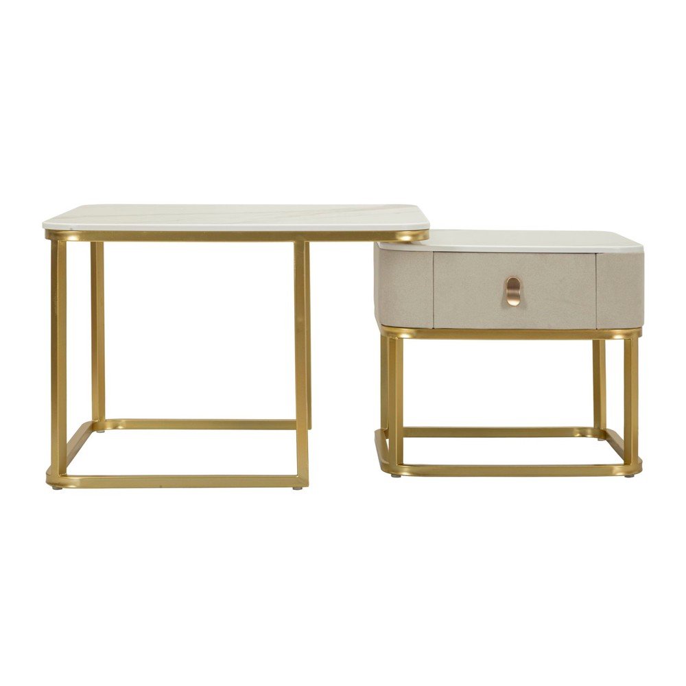 Krémszínű-aranyszínű dohányzóasztal szett márvány dekorral