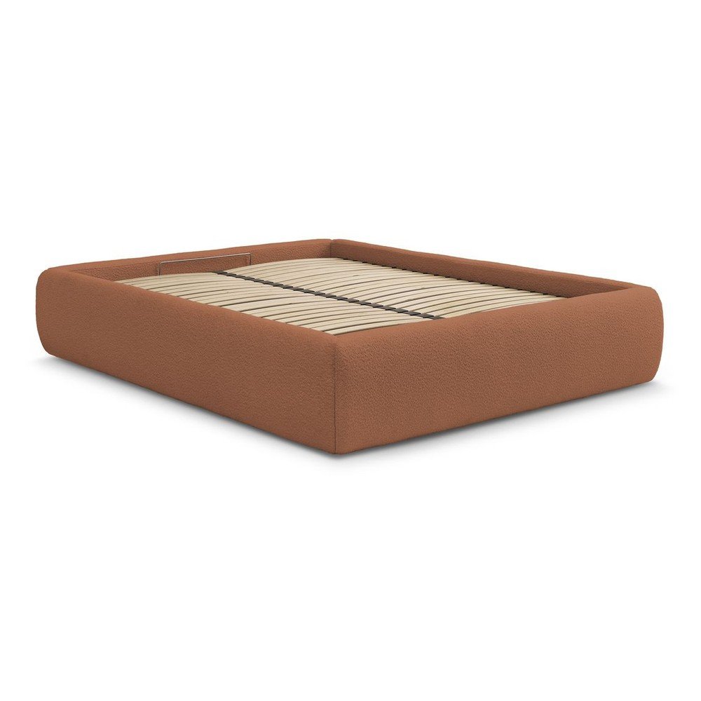 Narancssárga kárpitozott ágyneműtartós franciaágy ágyráccsal