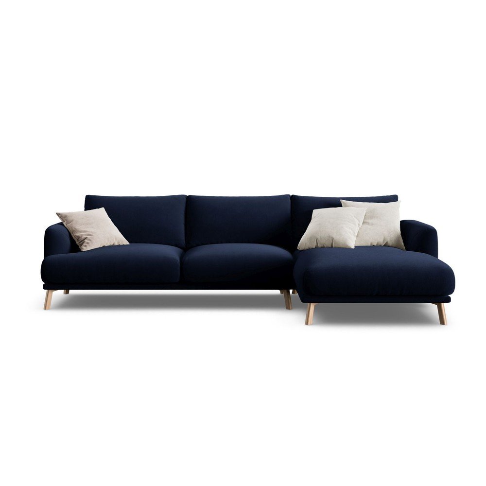 Sötétkék bársony sarokkanapé (jobb oldali-heverő résszel) Naomi – Micadoni