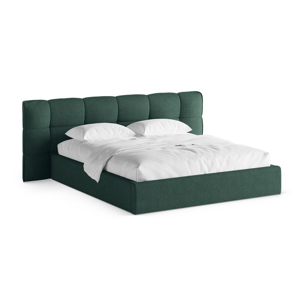 Sötétzöld kárpitozott ágyneműtartós franciaágy ágyráccsal 160x200 cm Eric – Micadoni
