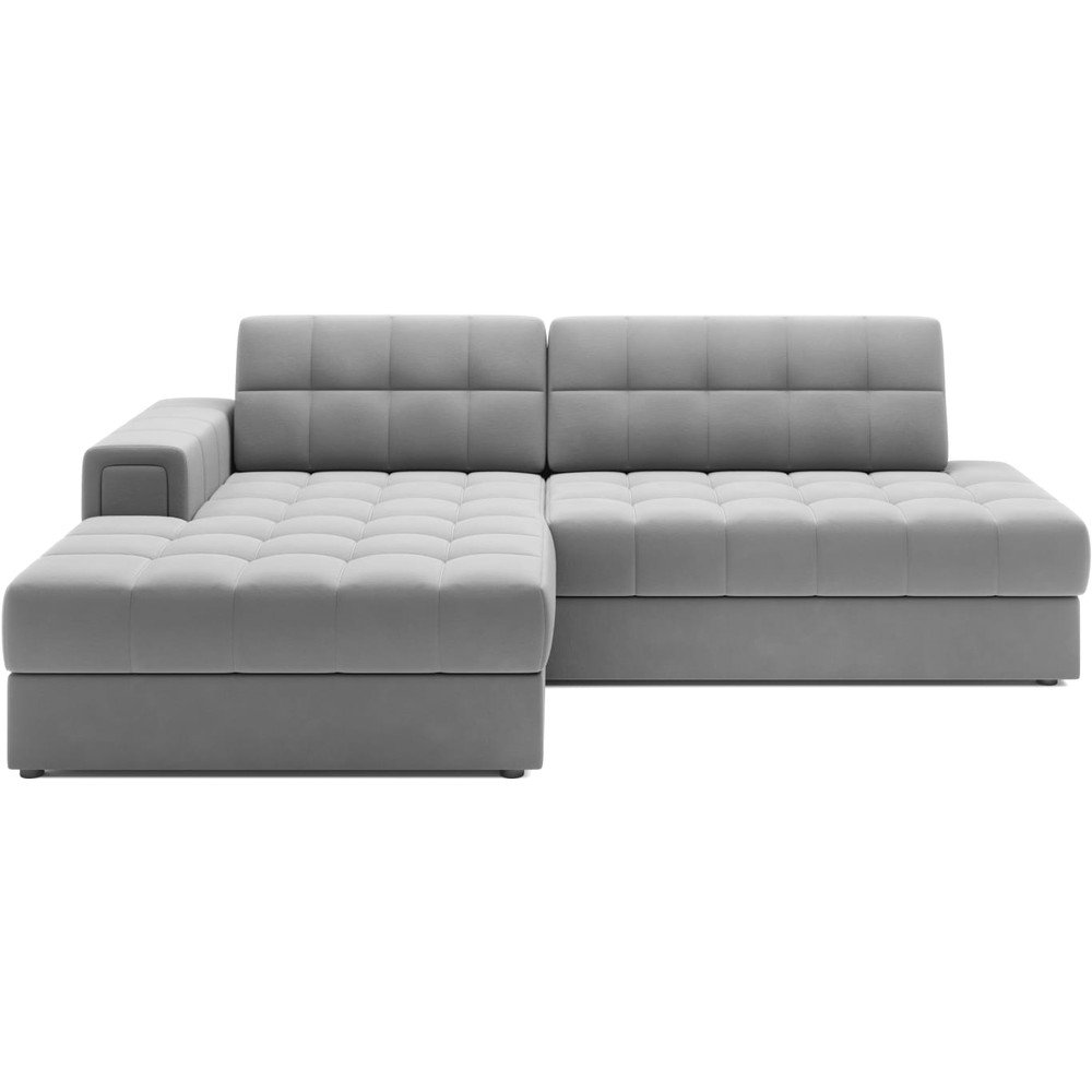 Szürke bársony kinyitható sarokkanapé (bal oldali-heverő résszel) Blezalt – ELTAP