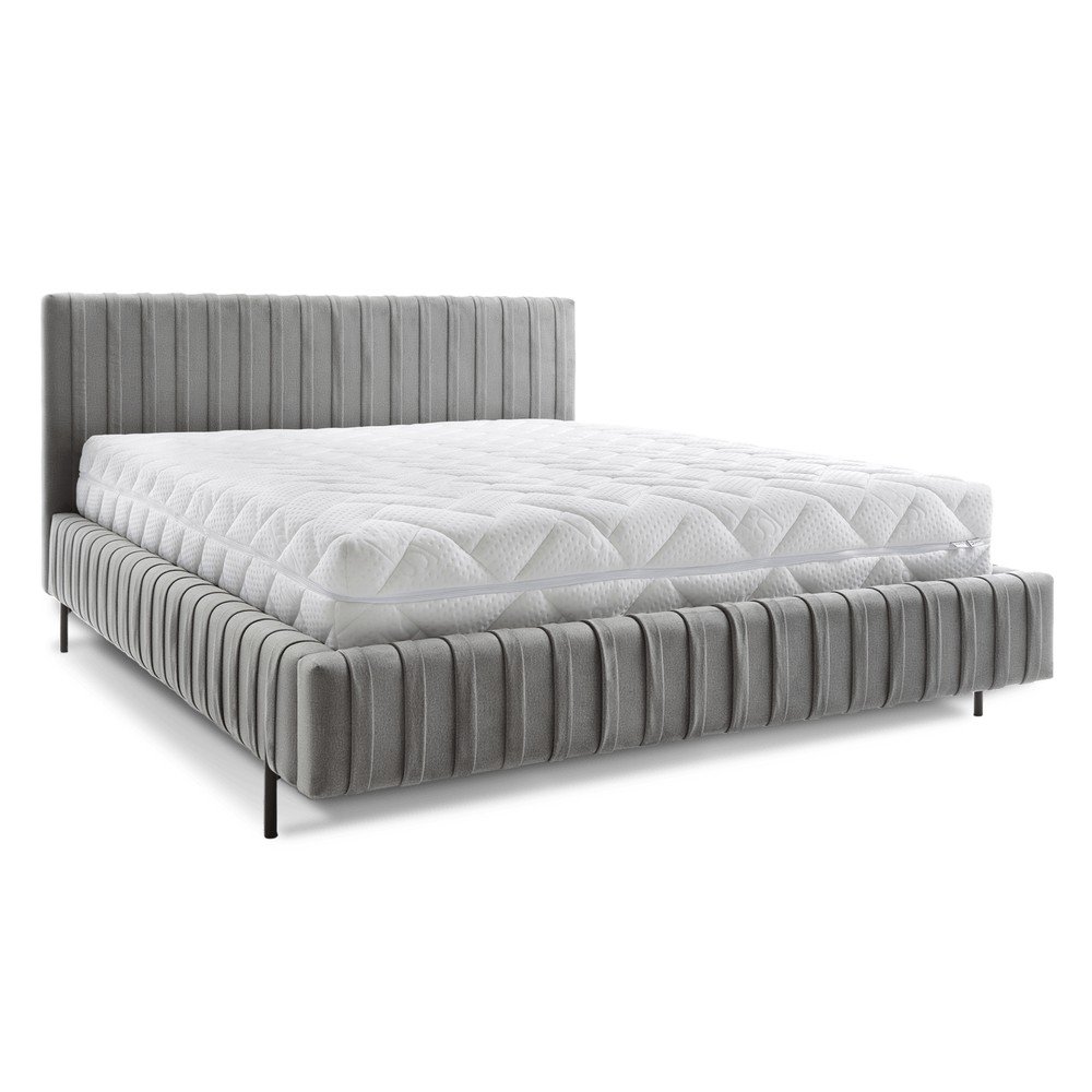 Szürke kárpitozott ágyneműtartós franciaágy ágyráccsal 140x200 cm Plissa – ELTAP