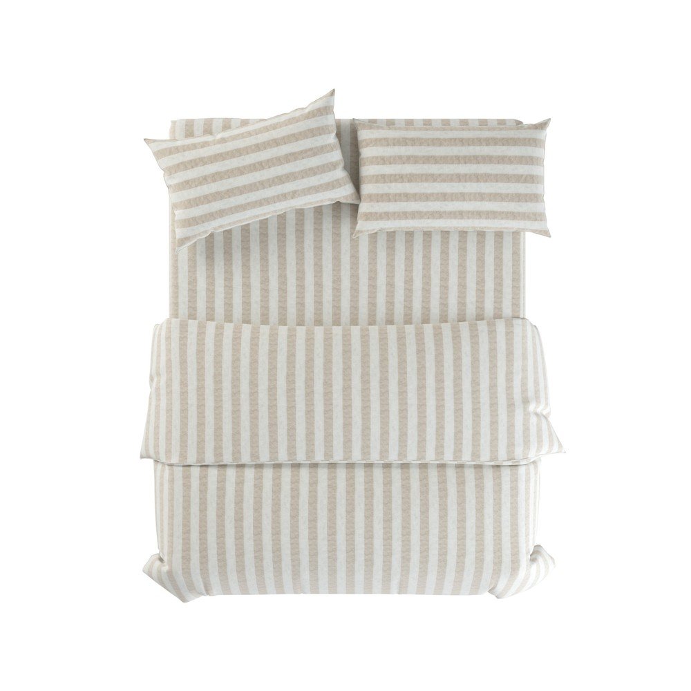 Világosszürke-krémszínű kétszemélyes len ágyneműhuzat 200x200 cm Natural Stripes – Native Natural