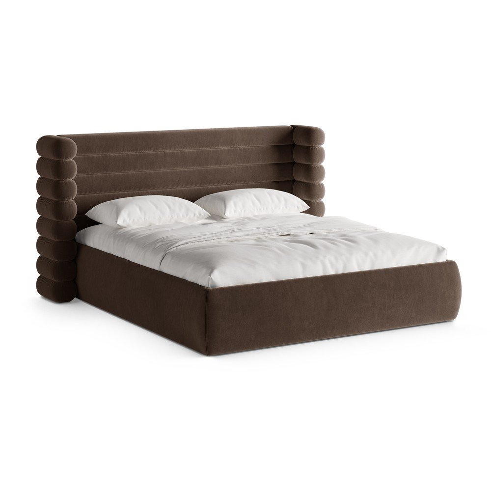 Barna kárpitozott ágyneműtartós franciaágy ágyráccsal 160x200 cm Mount – Micadoni