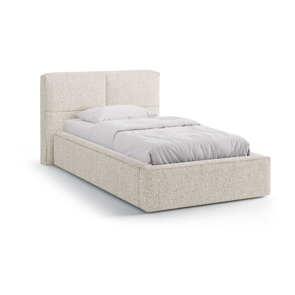 Bézs kárpitozott ágyneműtartós egyszemélyes ágy ágyráccsal 90x200 cm Darren – Micadoni