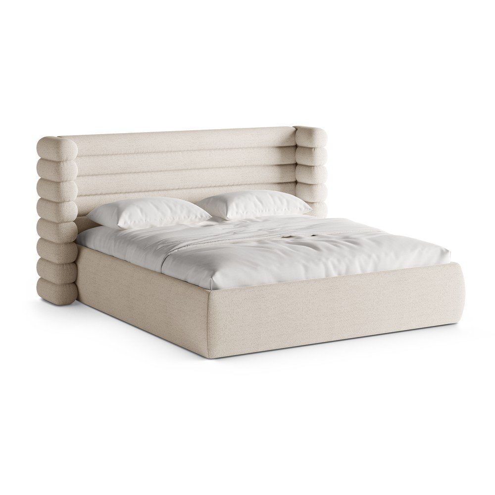 Bézs kárpitozott ágyneműtartós franciaágy ágyráccsal 180x200 cm Mount – Micadoni