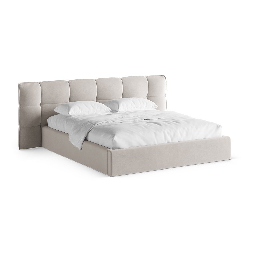 Bézs kárpitozott ágyneműtartós franciaágy ágyráccsal 200x200 cm Eric – Micadoni