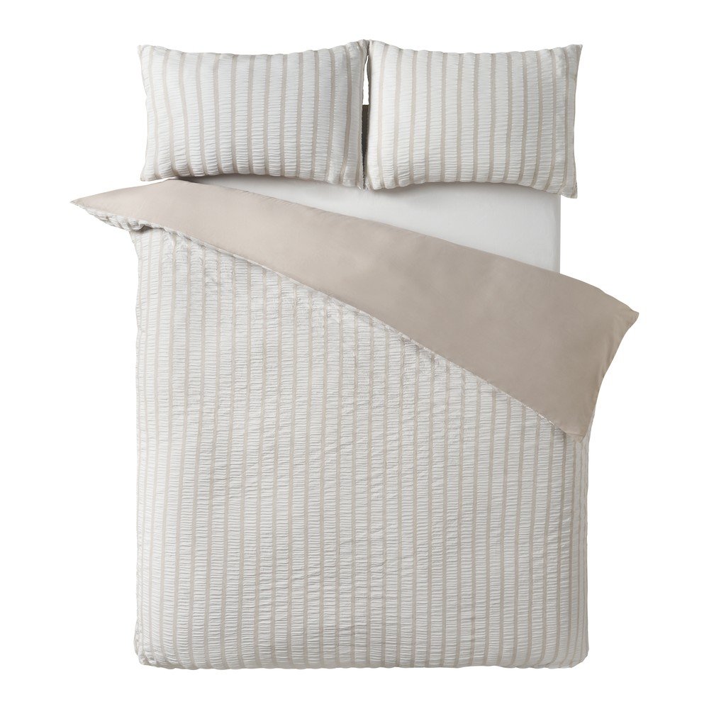 Bézs kétszemélyes háromrészes ágyneműhuzat 200x200 cm So Soft Seersucker Stripe – Catherine Lansfield