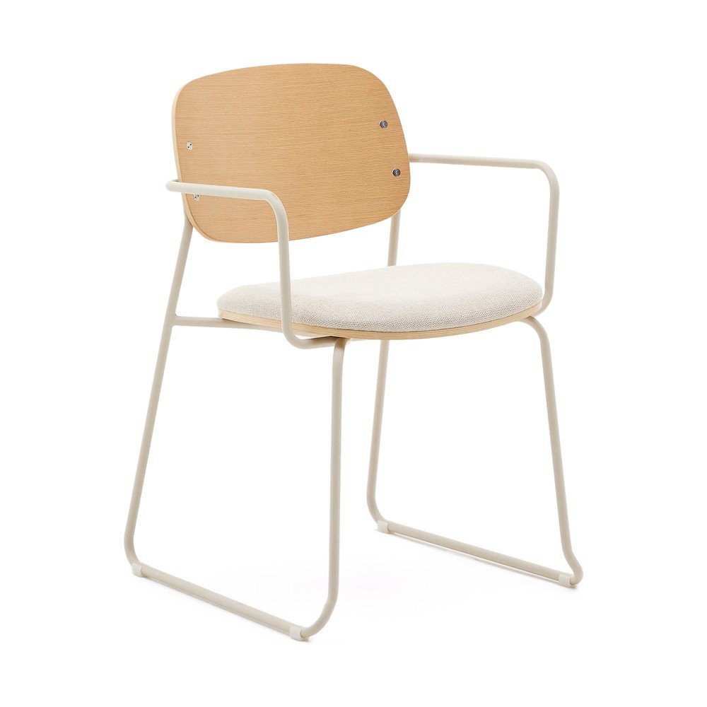 Bézs-natúr színű fém karfás étkezőszék Meli – Kave Home