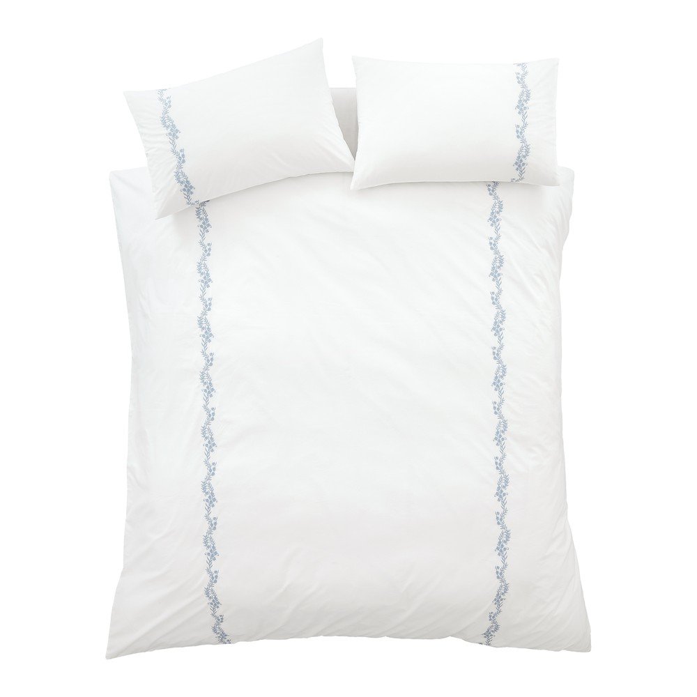 Fehér kétszemélyes háromrészes pamut-perkál ágyneműhuzat 200x200 cm Camille Embroidered Floral – Bianca