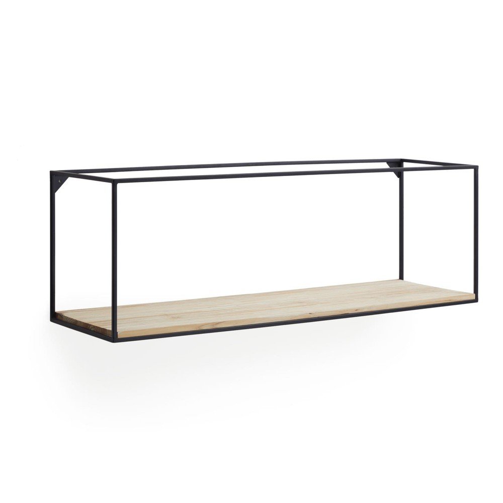 Fekete-natúr színű jegenyefenyő fali polc 90 cm Elisha – Kave Home