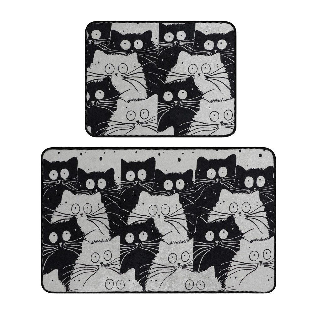 Fekete-szürke fürdőszobai kilépő szett 2 db-os 60x100 cm White Cats – Foutastic