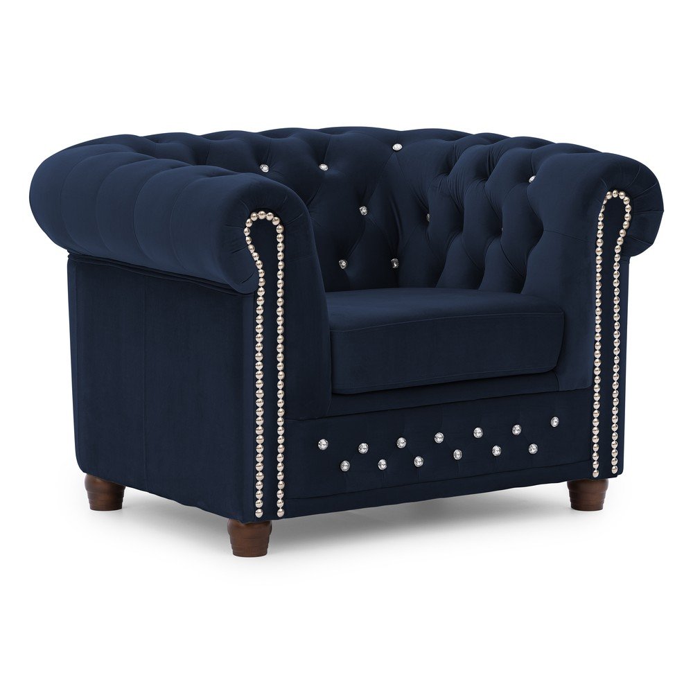 Kék bársony chesterfield fotel York Blik – Ropez