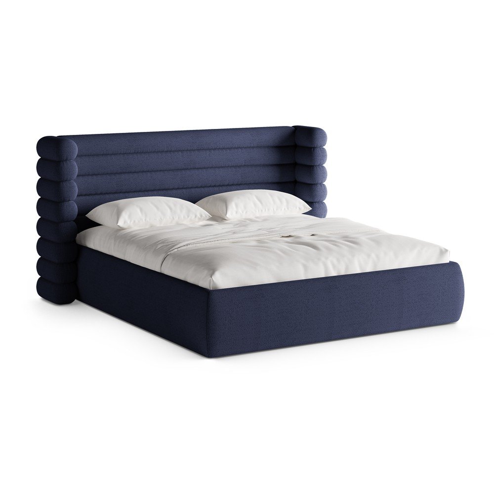 Kék kárpitozott ágyneműtartós franciaágy ágyráccsal 160x200 cm Mount – Micadoni