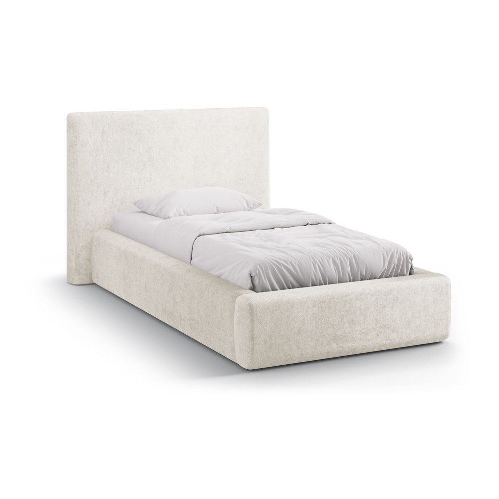 Krémszínű kárpitozott ágyneműtartós egyszemélyes ágy ágyráccsal 90x200 cm Amy – Micadoni