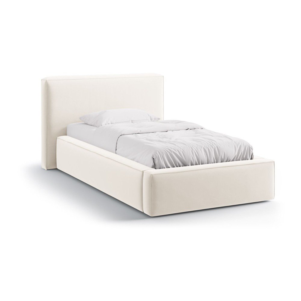 Krémszínű kárpitozott ágyneműtartós egyszemélyes ágy ágyráccsal 90x200 cm Jodie – Micadoni