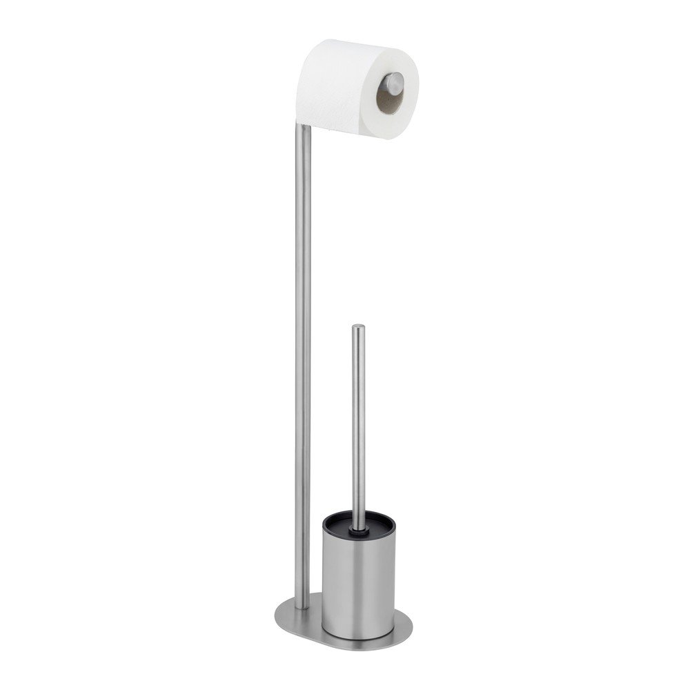 Matt ezüstszínű rozsdamentes acél WC-papír tartó állvány WC-kefével Levante – Wenko