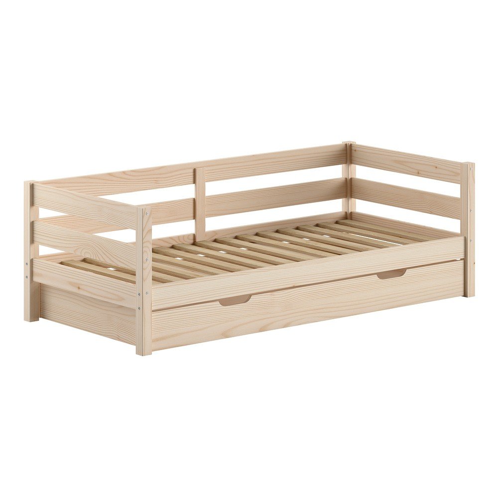 Natúr színű borovi fenyő gyerekágy kihúzható pótággyal