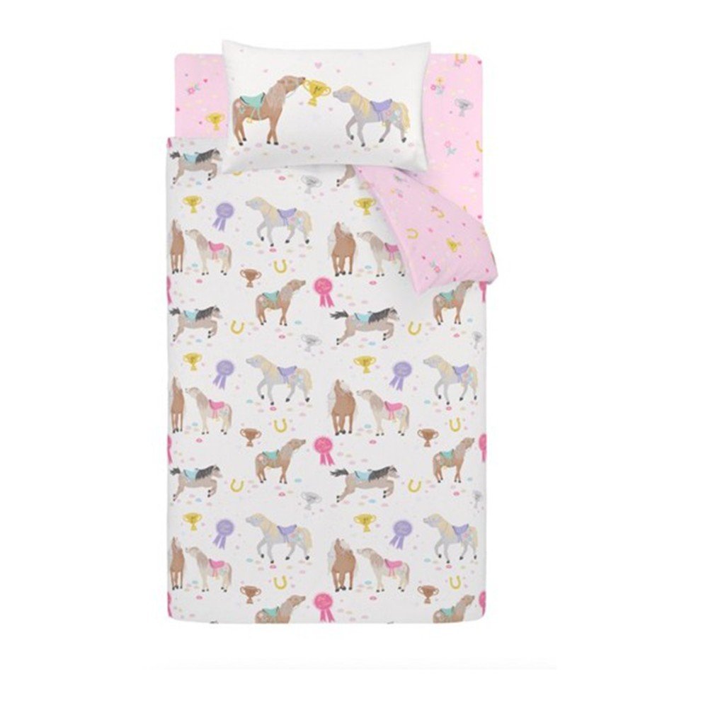 Rózsaszín-krémszínű egyszemélyes gyerek ágyneműhuzat 135x200 cm Happy Horses – Catherine Lansfield