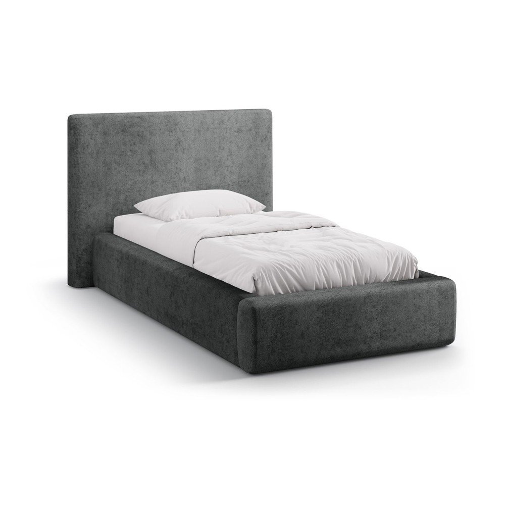 Sötétszürke kárpitozott ágyneműtartós egyszemélyes ágy ágyráccsal 90x200 cm Amy – Micadoni