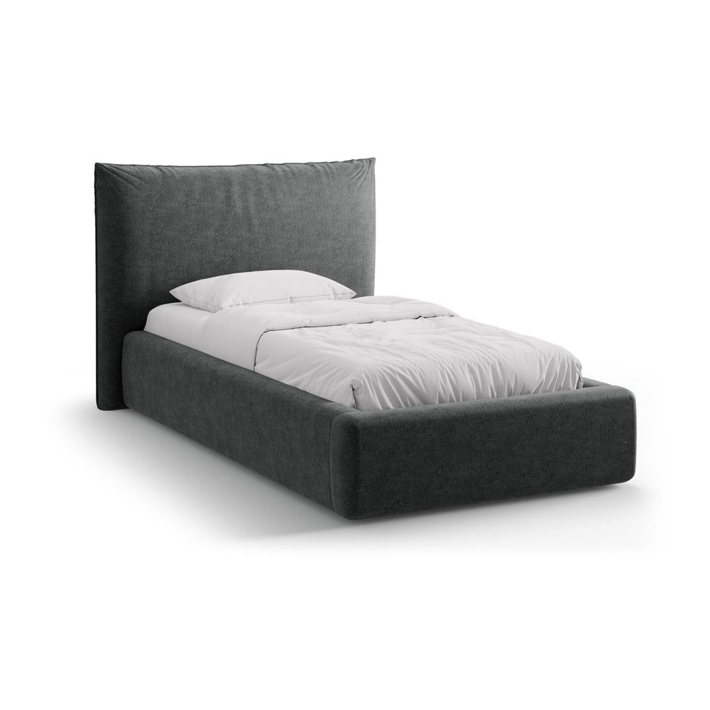 Sötétszürke kárpitozott ágyneműtartós egyszemélyes ágy ágyráccsal 90x200 cm Kaelle – Micadoni