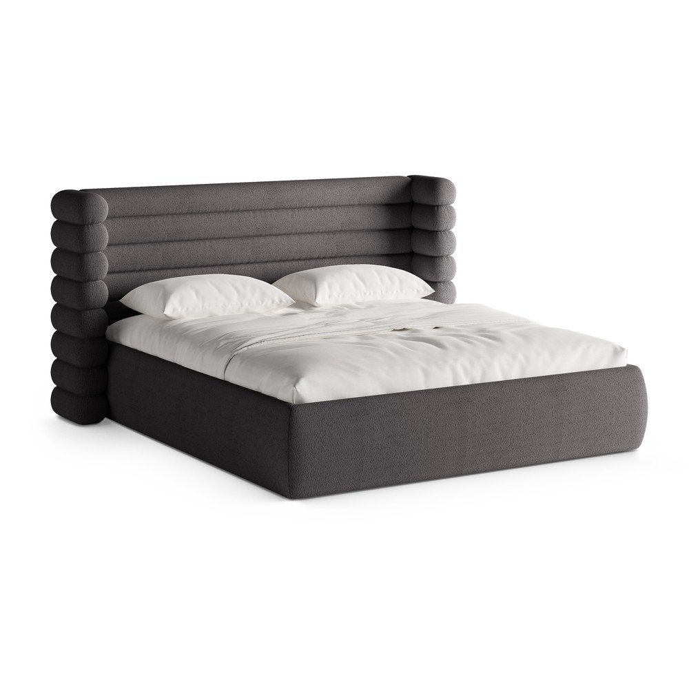 Sötétszürke kárpitozott ágyneműtartós franciaágy ágyráccsal 160x200 cm Mount – Micadoni