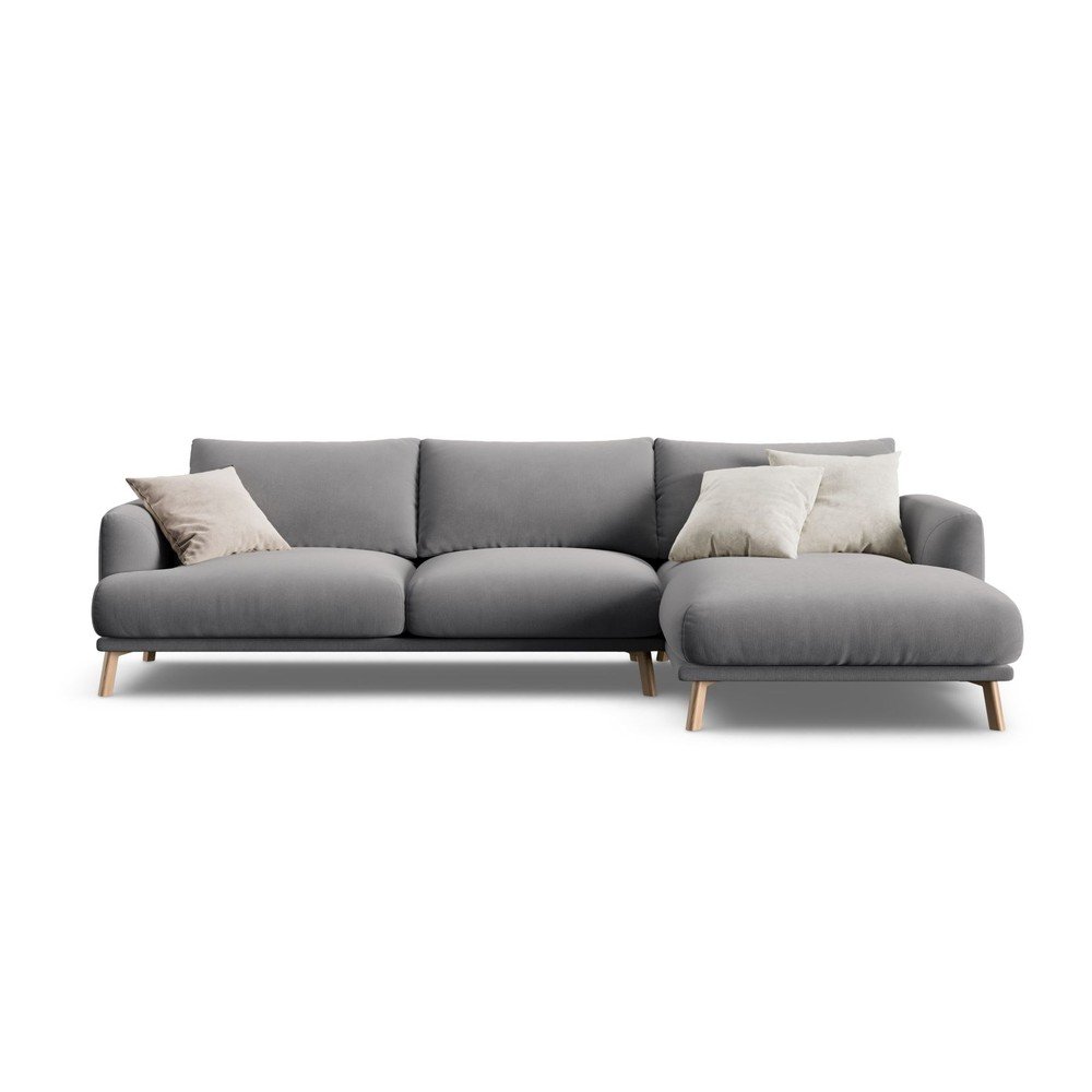 Szürke bársony sarokkanapé (jobb oldali-heverő résszel) Naomi – Micadoni